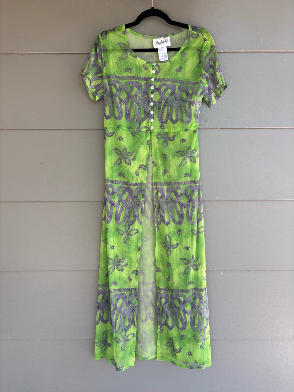 Olivia Rose Vintage 90s Green Sheer Patterned Duster